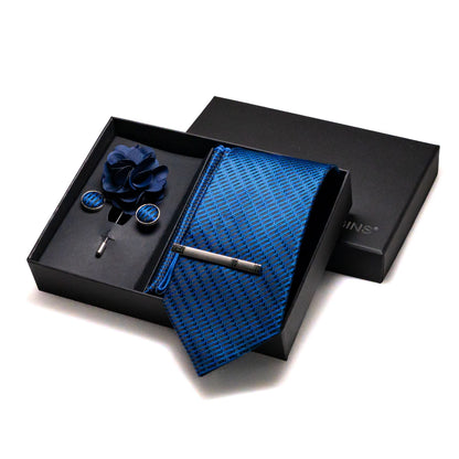 Navy blue Silk Necktie Paisley Floral Mens Tie Pocket Square Cufflinks Set Quality Business Wedding Birthday Gift Box Gravatas - BOC-WEAR