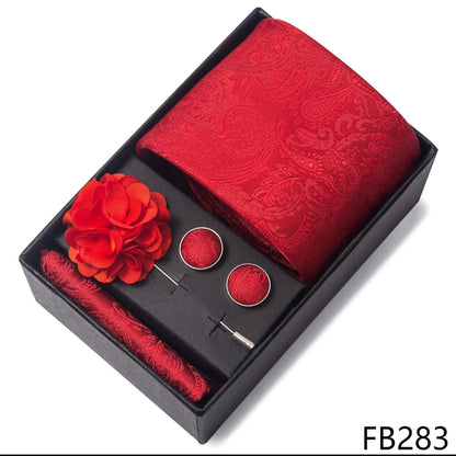 New Designer Blue Red Green Paisley Ties For Men Wedding Party Neck Tie Luxury Tie Pocket Square Cufllink Brooch Set - BOC-WEAR