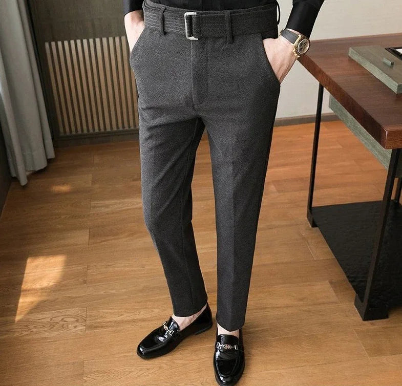 Straight Slim Fit Tressed Male Suit Trousers Social Tailoring Men's Summer Pants Stretch Business Elastic Clothing Promotion Hot