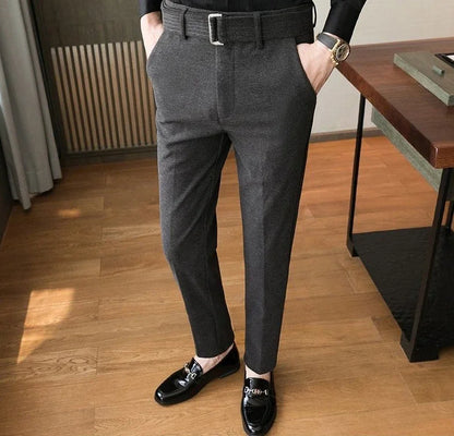 Straight Slim Fit Tressed Male Suit Trousers Social Tailoring Men's Summer Pants Stretch Business Elastic Clothing Promotion Hot