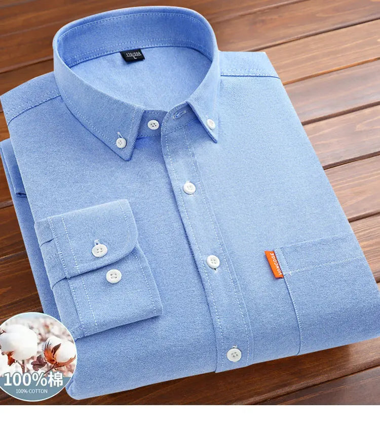 Men's shirt long sleeve 100% cotton spring/summer Oxford woven non-ironing anti-wrinkle Business casual high quality - BOC-WEAR