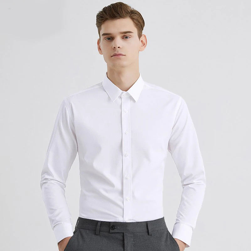 New Anti-Wrinkle Men's Shirts Long Sleeve For Men Slim Fit Stretch Camisa Social Business Formal Blouse White Office Shirt S-5XL - BOC-WEAR