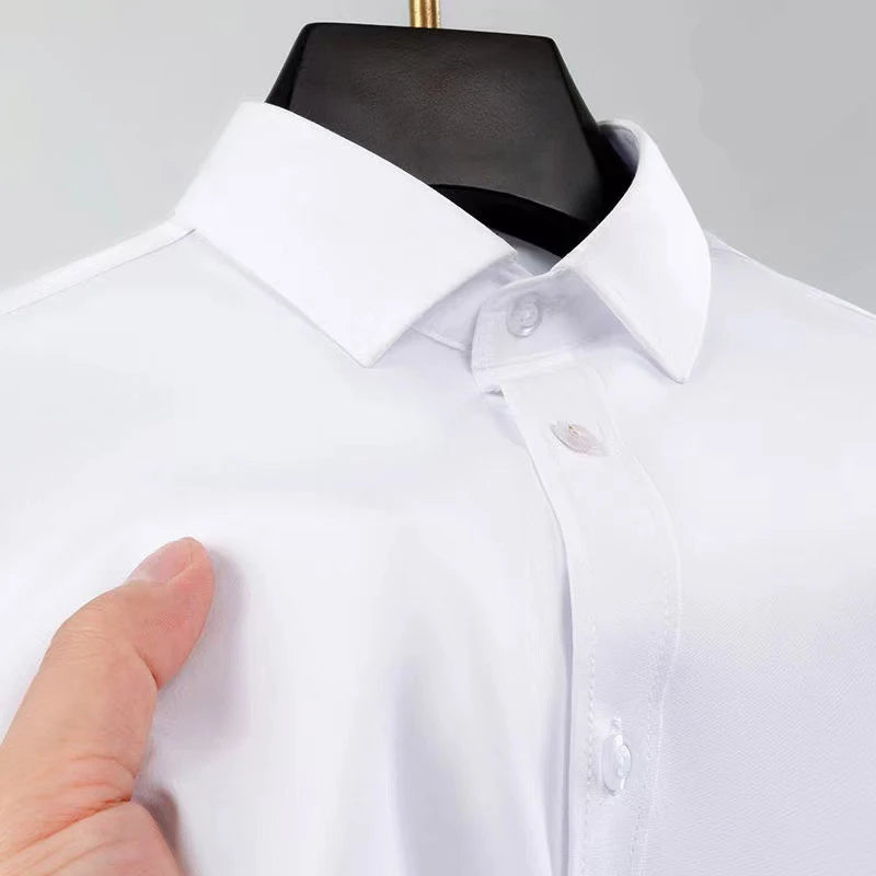 New Anti-Wrinkle Men's Shirts Long Sleeve For Men Slim Fit Stretch Camisa Social Business Formal Blouse White Office Shirt S-5XL - BOC-WEAR