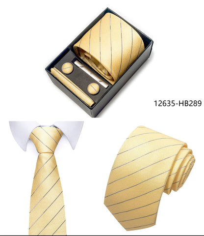 Premium Men's Tie Gift Set - 8cm Silk Necktie with Pocket Square, Cufflinks & Tie Clip - BOC-WEAR