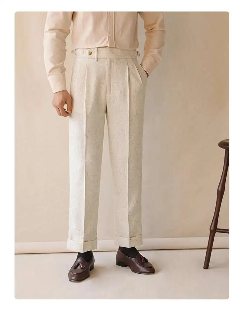 Top Quality Casual High Waist Straight Leg Trouser For Men Winter Paris Button Trouser Business Naples Gentleman Suit Pants