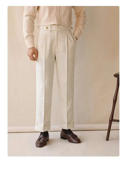 Top Quality Casual High Waist Straight Leg Trouser For Men Winter Paris Button Trouser Business Naples Gentleman Suit Pants