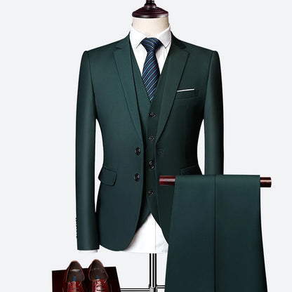 Luxury 3 piece men's wedding suit fashion men's slim solid color business office suit sets large size men Blazer+ pants + vest - BOC-WEAR