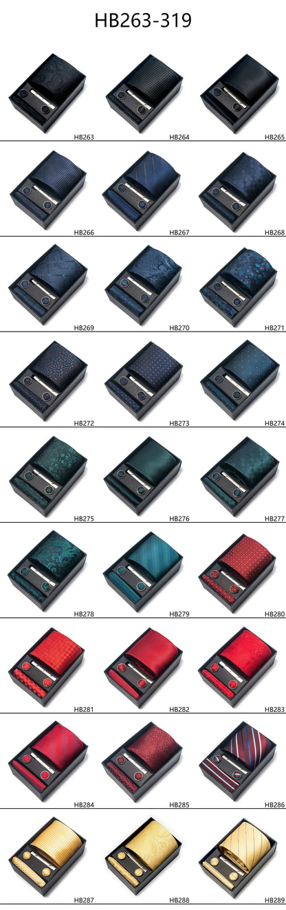Premium Men's Tie Gift Set - 8cm Silk Necktie with Pocket Square, Cufflinks & Tie Clip - BOC-WEAR