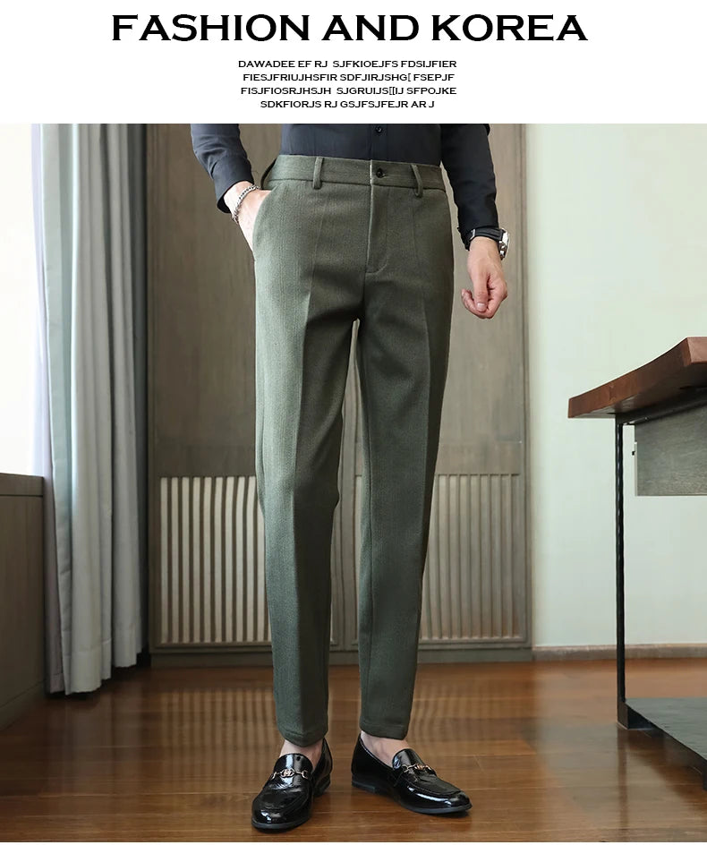Autumn Winter New Woolen Suit Pants High Quality Striped Slim Fit Dress Pants Men's Formal Business Office Social Trousers