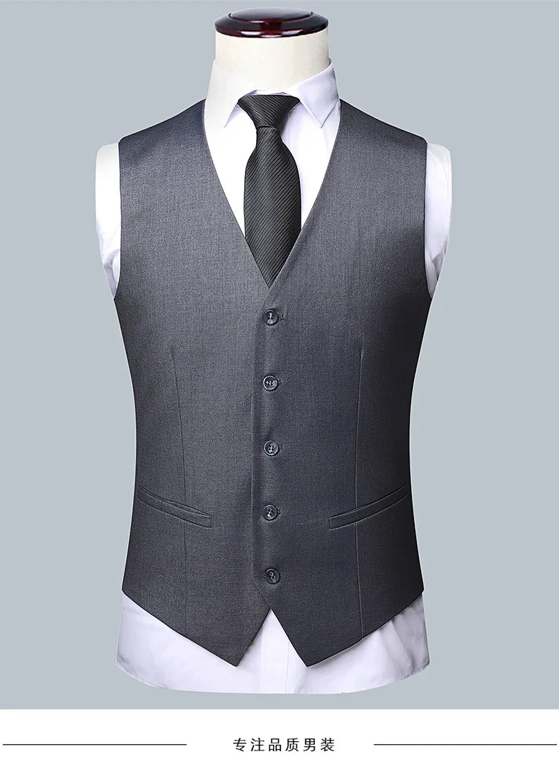 Suit Men Fashion  (Blazer+ Vest + Pants)  Business Wedding Work Casual Slim Professional Dress Groom Best Man Gentleman Suit - BOC-WEAR
