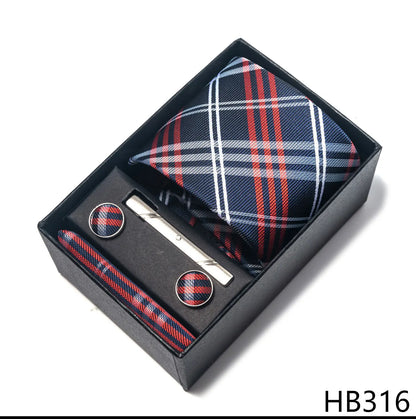 Premium Men's Tie Gift Set - 8cm Silk Necktie with Pocket Square, Cufflinks & Tie Clip - BOC-WEAR