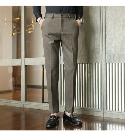 Autumn Winter New Woolen Suit Pants High Quality Striped Slim Fit Dress Pants Men's Formal Business Office Social Trousers