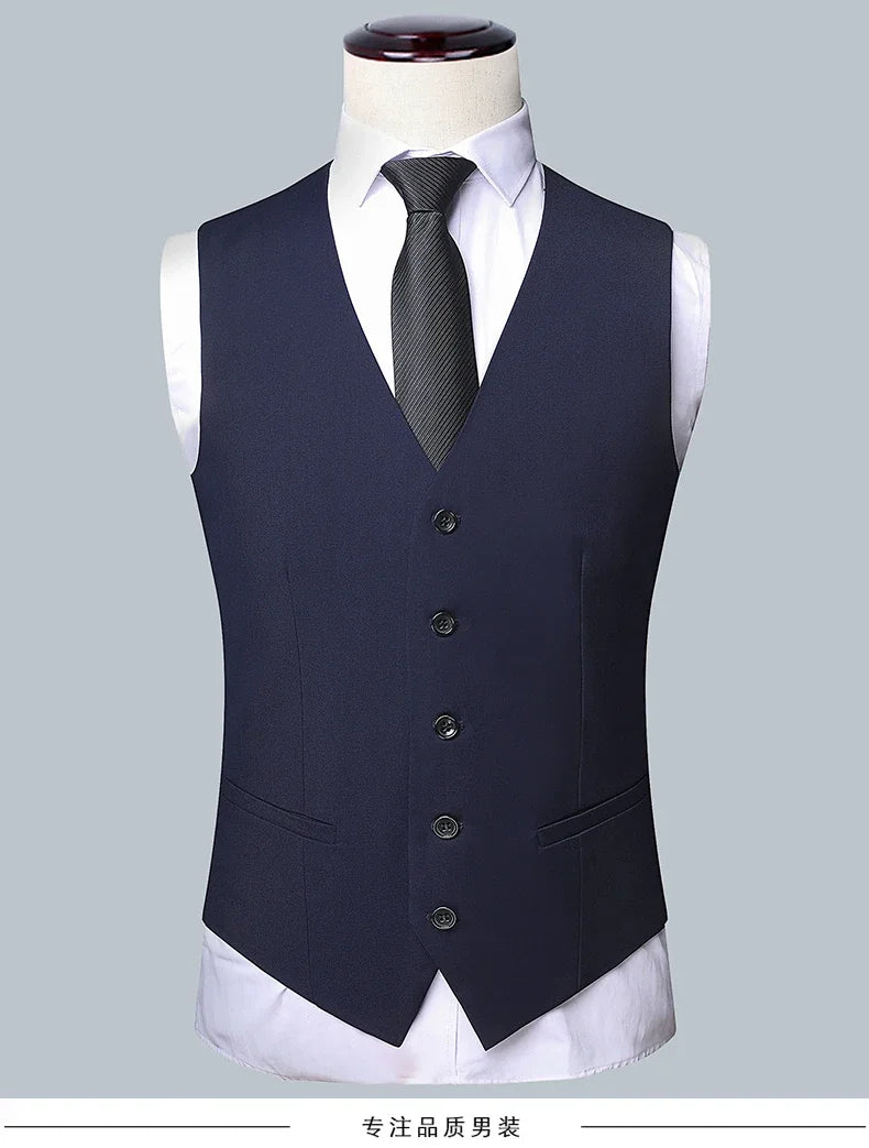 Suit Men Fashion  (Blazer+ Vest + Pants)  Business Wedding Work Casual Slim Professional Dress Groom Best Man Gentleman Suit - BOC-WEAR