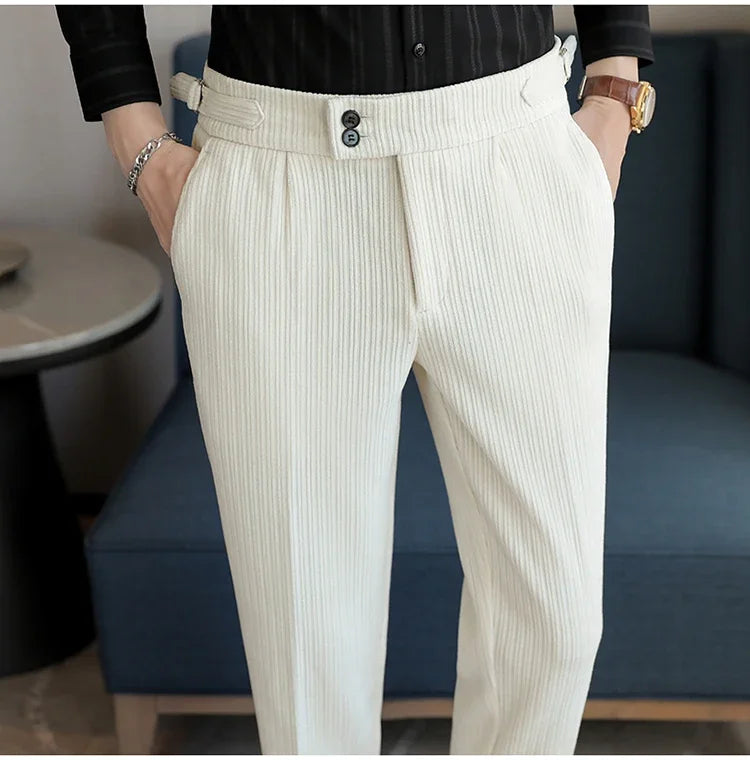 2024 New Light Luxury Chenille Neapolitan High Waist  Casual Pants for Men , Premium Feeling Slim Fit  Mens Dress Pants,pantalon