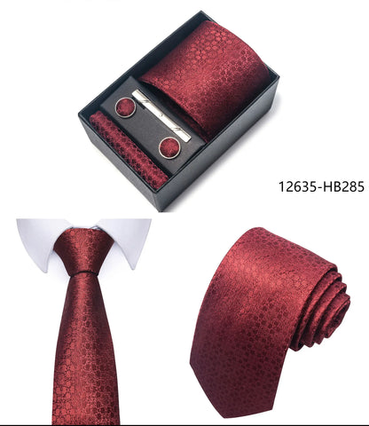 Luxury Brand 8 cm Tie Handkerchief Cufflink Clip Set For Men Wedding Gravata Suit Accessories Holiday Gift Box - BOC-WEAR