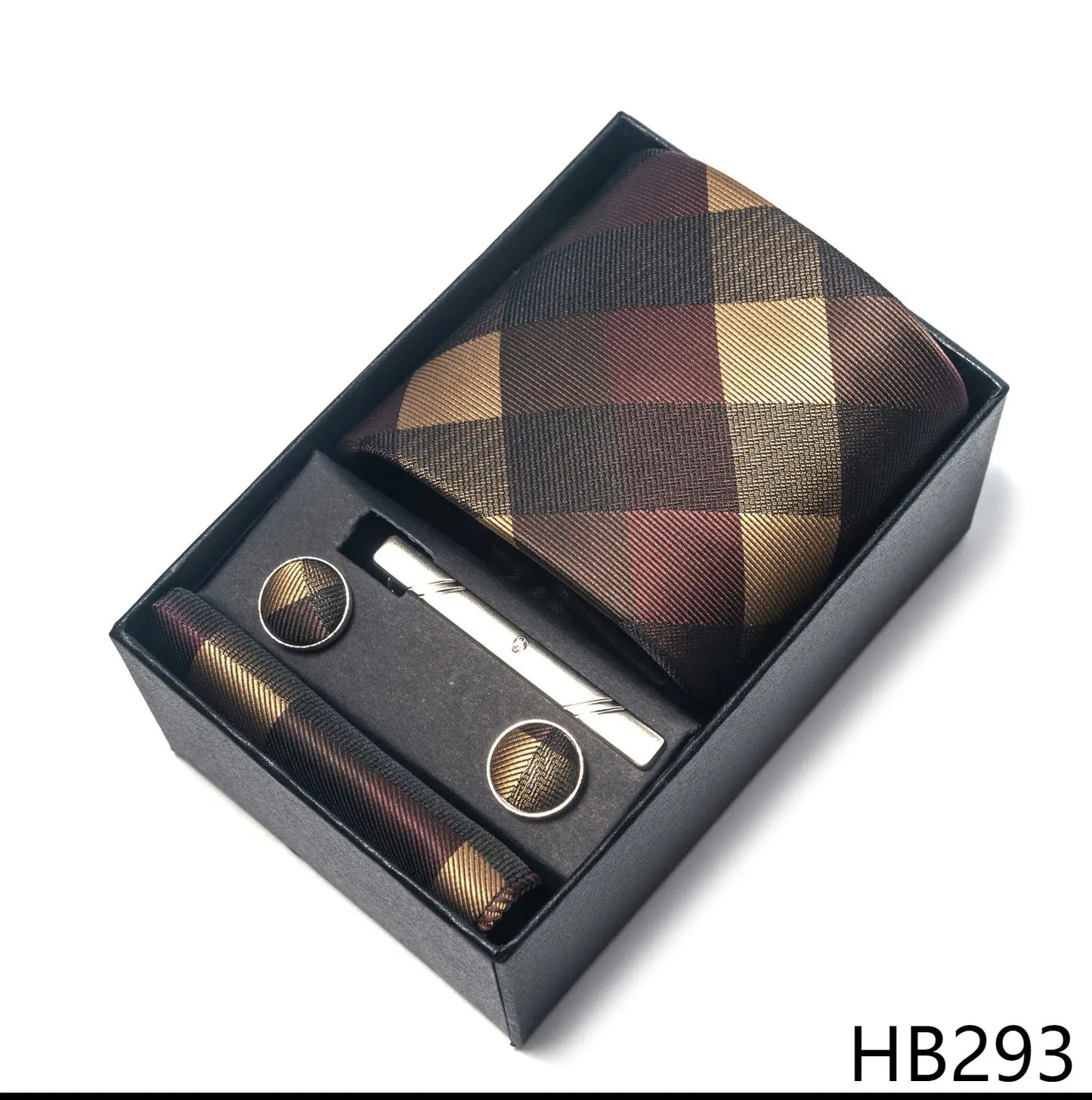Premium Men's Tie Gift Set - 8cm Silk Necktie with Pocket Square, Cufflinks & Tie Clip - BOC-WEAR