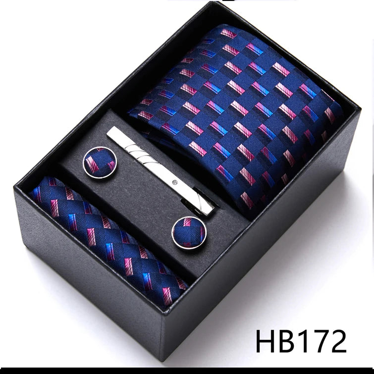 Top Grade Holiday Gift Box 7.5 cm Green Print Tie Pocket Squares Cufflink Set Gravatas Man Suit Accessories Fit Formal Party - BOC-WEAR
