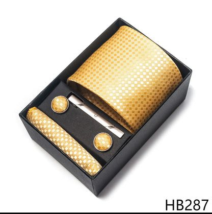 Premium Men's Tie Gift Set - 8cm Silk Necktie with Pocket Square, Cufflinks & Tie Clip - BOC-WEAR