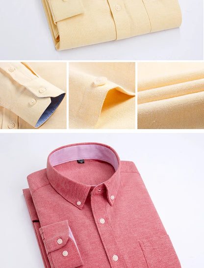 Men's long sleeve shirt Oxford woven casual non-ironing spring summer autumn slim top comfortable trend fashion with white shirt - BOC-WEAR