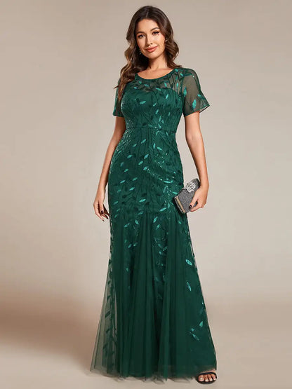 Sequin High Slit Evening Gown
