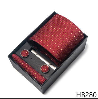 Luxury Brand 8 cm Tie Handkerchief Cufflink Clip Set For Men Wedding Gravata Suit Accessories Holiday Gift Box - BOC-WEAR