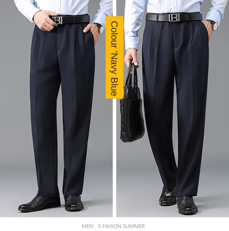 High Waist Suit Pants Men Autumn Thicken Double Pleated Straight Loose Formal Men Trousers High Quality Black Size 29-42 44 46