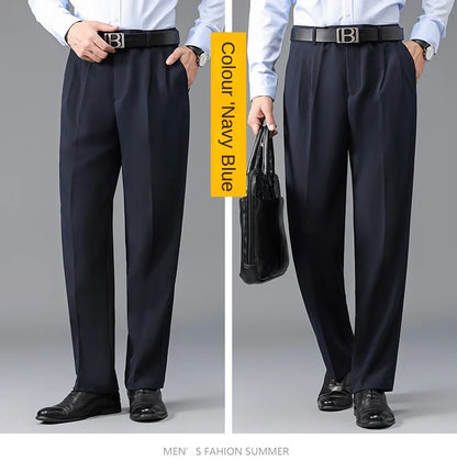 High Waist Suit Pants Men Autumn Thicken Double Pleated Straight Loose Formal Men Trousers High Quality Black Size 29-42 44 46