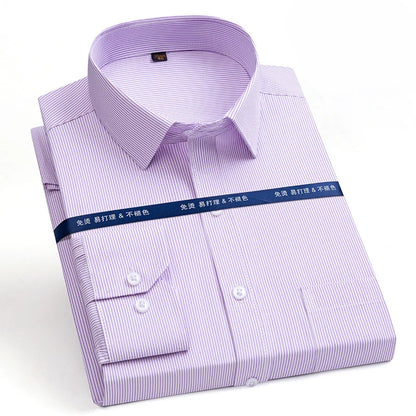 New Anti-Wrinkle Men's Shirts Long Sleeve For Men Slim Fit Stretch Camisa Social Business Formal Blouse White Office Shirt S-5XL - BOC-WEAR