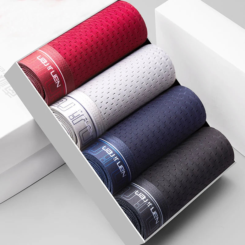 BOC-WEAR Men's Ice Silk Boxers - 4-Pack Breathable Mesh Underwear - BOC-WEAR