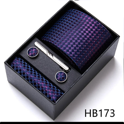 Top Grade Holiday Gift Box 7.5 cm Green Print Tie Pocket Squares Cufflink Set Gravatas Man Suit Accessories Fit Formal Party - BOC-WEAR