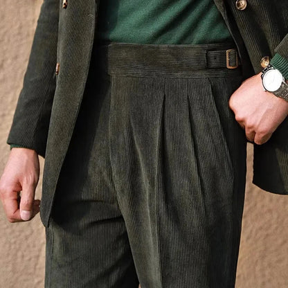 Mens Gurkha Trousers Corduroy Side Buckle Adjustable Waist Casual Suit Pants Autumn Business All-Match Straight Pants Men'S Wear