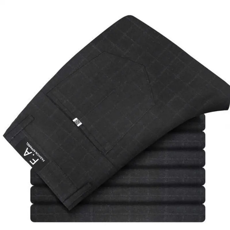 Male Suit Trousers Gray Plaid Check Straight Cheap Clothing Premium Men's Summer Pants Thin Casual Classic Slacks Dress Up