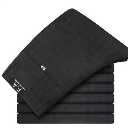 Male Suit Trousers Gray Plaid Check Straight Cheap Clothing Premium Men's Summer Pants Thin Casual Classic Slacks Dress Up