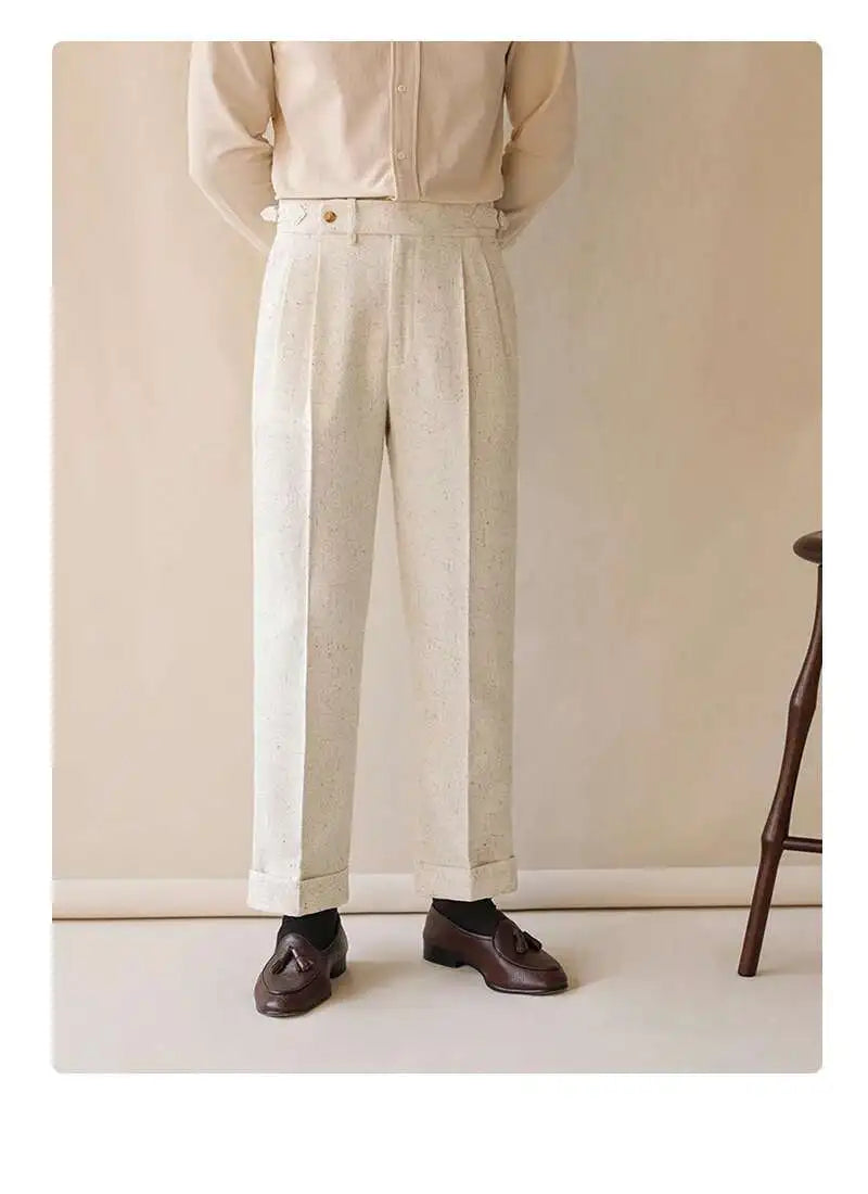 Top Quality Casual High Waist Straight Leg Trouser For Men Winter Paris Button Trouser Business Naples Gentleman Suit Pants