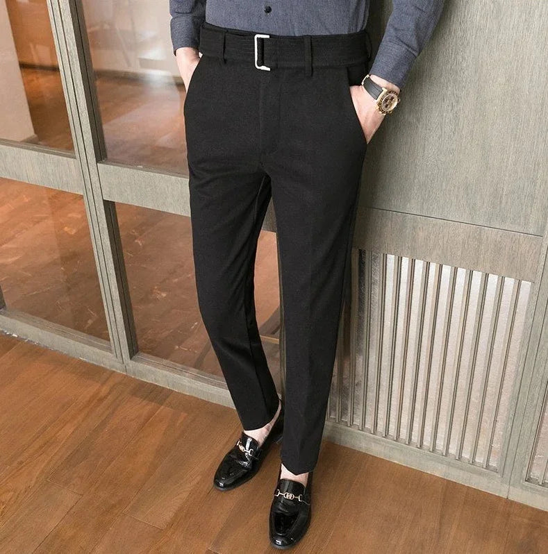 Straight Slim Fit Tressed Male Suit Trousers Social Tailoring Men's Summer Pants Stretch Business Elastic Clothing Promotion Hot