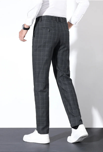 Autumn Winter Men's Plaid Striped Suit Pants Cotton Stretch Straight Business Casual High Quality Classic Fashion Trousers Male