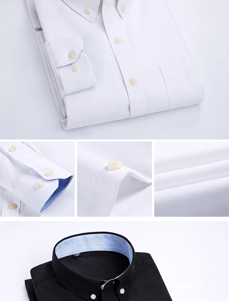 Men's long sleeve shirt Oxford woven casual non-ironing spring summer autumn slim top comfortable trend fashion with white shirt - BOC-WEAR