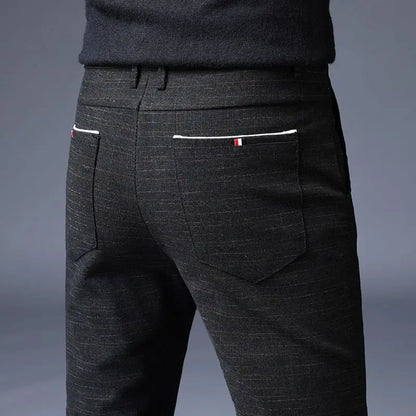 Male Suit Trousers Gray Plaid Check Straight Cheap Clothing Premium Men's Summer Pants Thin Casual Classic Slacks Dress Up