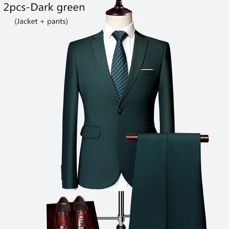 Luxury 3 piece men's wedding suit fashion men's slim solid color business office suit sets large size men Blazer+ pants + vest - BOC-WEAR