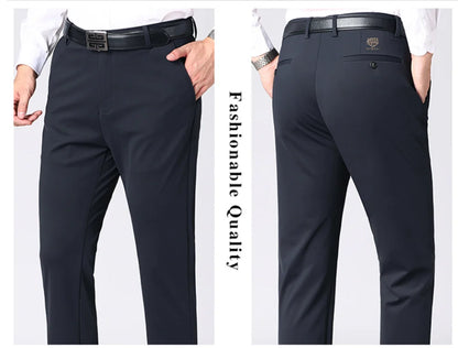 Men's autumn/winter fashionable business casual pants, elastic slim fit warm and plush suit pants, work clothes