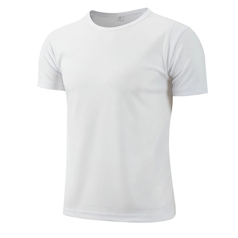 Men Short Sleeve Top Oversized White T-Shirt Man Casual Soild Shirt Quick Drying Gym Basketball t Shirts Soccer Tees Man Clothes - BOC-WEAR