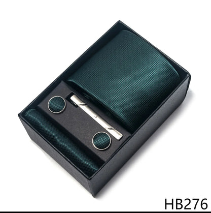 Premium Men's Tie Gift Set - 8cm Silk Necktie with Pocket Square, Cufflinks & Tie Clip - BOC-WEAR