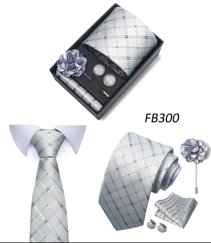 New Designer Blue Red Green Paisley Ties For Men Wedding Party Neck Tie Luxury Tie Pocket Square Cufllink Brooch Set - BOC-WEAR