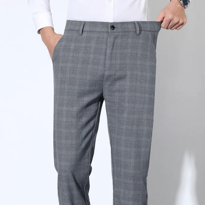 Autumn Winter Men's Plaid Striped Suit Pants Cotton Stretch Straight Business Casual High Quality Classic Fashion Trousers Male