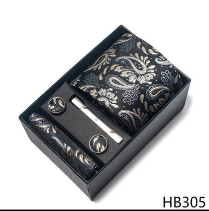 Luxury Brand 8 cm Tie Handkerchief Cufflink Clip Set For Men Wedding Gravata Suit Accessories Holiday Gift Box - BOC-WEAR