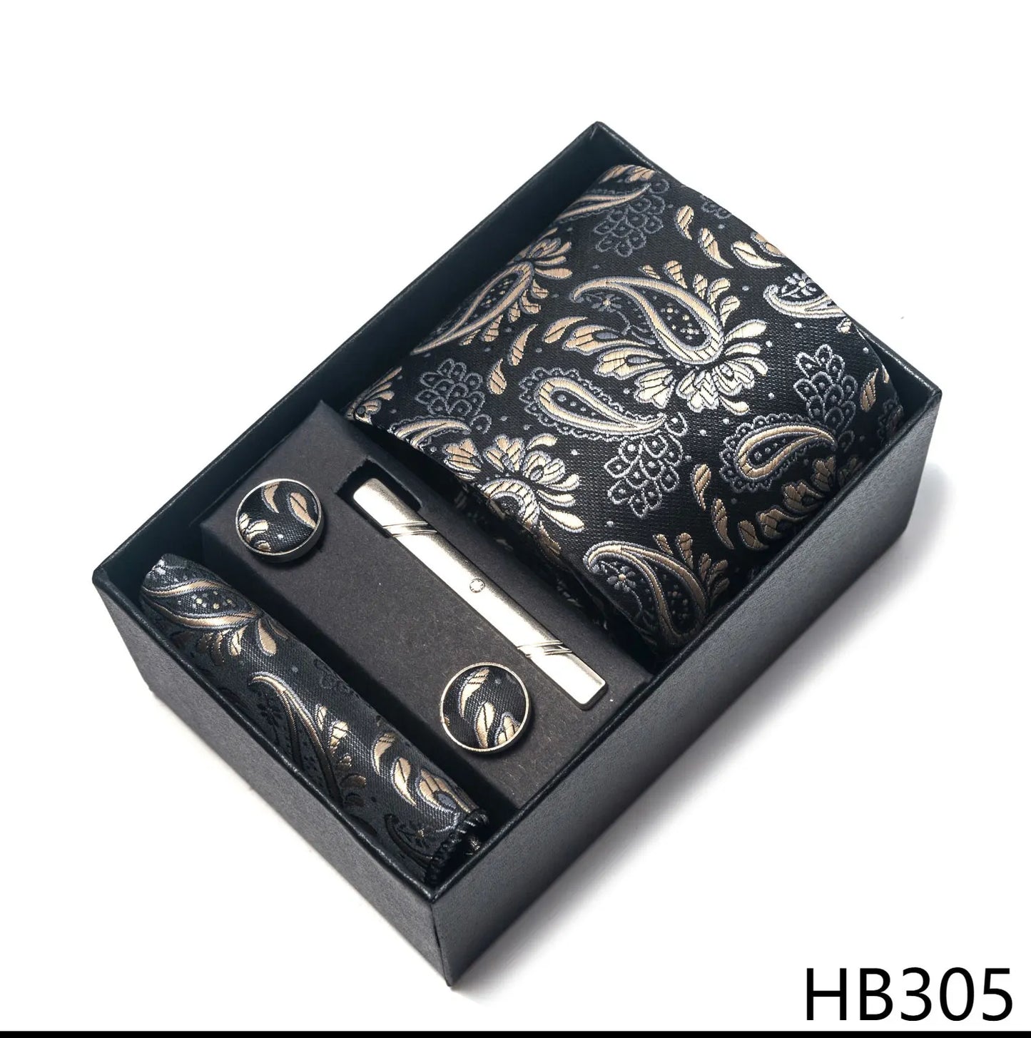 Premium Men's Tie Gift Set - 8cm Silk Necktie with Pocket Square, Cufflinks & Tie Clip - BOC-WEAR