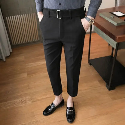 Straight Slim Fit Tressed Male Suit Trousers Social Tailoring Men's Summer Pants Stretch Business Elastic Clothing Promotion Hot
