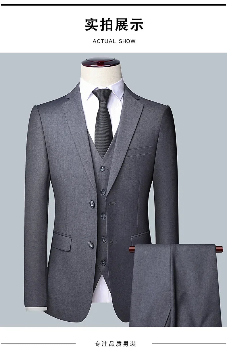 BOC-WEAR Men's 3-Piece Suit - Business Wedding Formal Set - BOC-WEAR