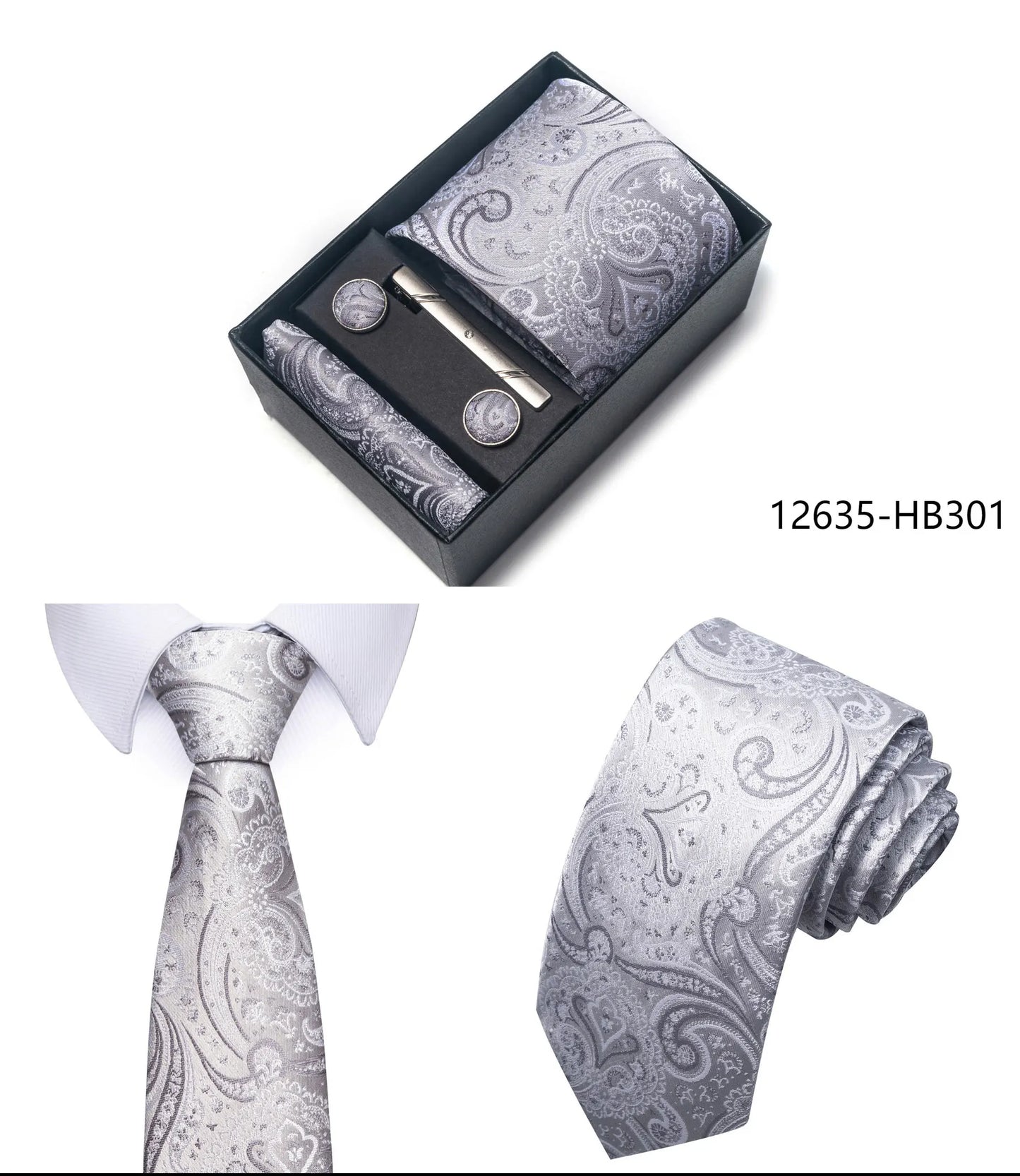 Luxury Brand 8 cm Tie Handkerchief Cufflink Clip Set For Men Wedding Gravata Suit Accessories Holiday Gift Box - BOC-WEAR