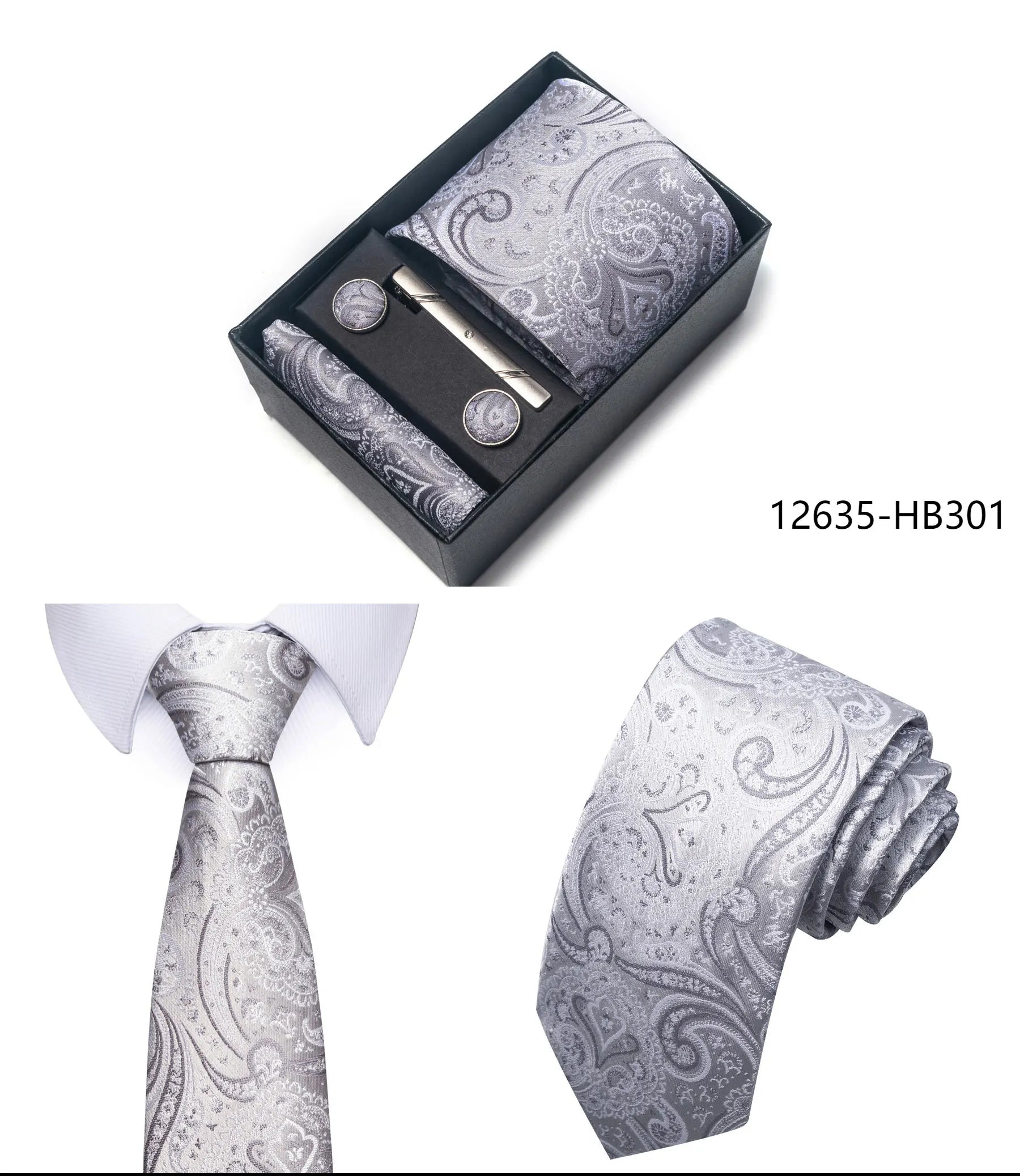 Premium Men's Tie Gift Set - 8cm Silk Necktie with Pocket Square, Cufflinks & Tie Clip - BOC-WEAR